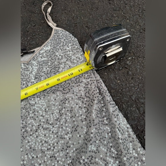 Express Y2k Vintage Silver Sequin Beaded Glitter Cami Top S Babydoll Festival - Picture 4 of 5